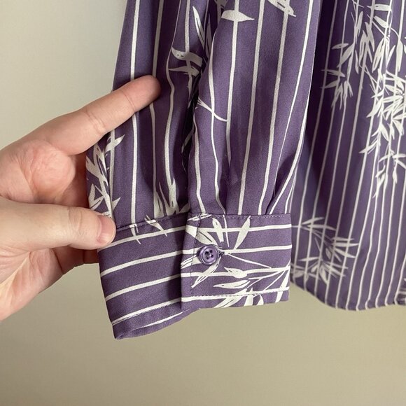 Catherines Women Plus SZ 0X 14/16W Purple White Striped Floral L/S Tunic Blouse - Picture 5 of 12